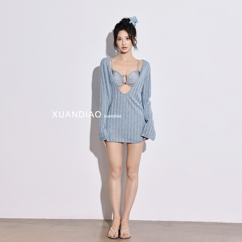 【海盐漫卷】针织开衫女温泉新款空调衫外搭罩衫比基尼平角泳衣,淘宝优惠券,粉丝福利购,淘宝优惠卷