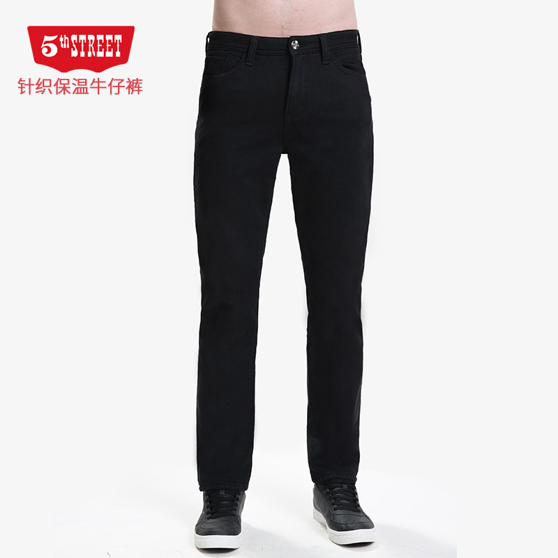 第五街男装针织防风高腰直筒牛仔裤 第五街牛仔裤