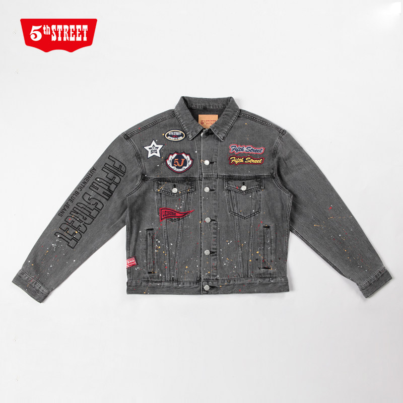 第五街5th street男装春秋宽松时尚绣章牛仔夹克外套350551-221 - 图3