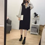 Корейская версия Solid Color v -neck Mid -Length вязаная ...