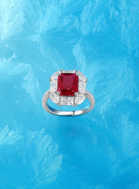 Witther围镶鸽血红方钻戒指女小众设计轻奢925纯银方糖指环高级感