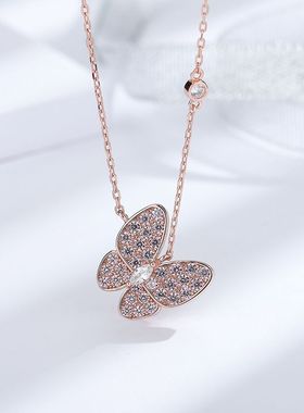 Witther小众925银蝴蝶项链轻奢高级感立体满钻吊坠锁骨链生日礼物