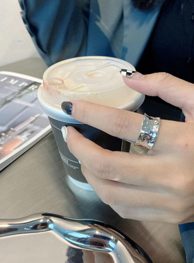 法式时髦925纯银波浪凹凸面戒指