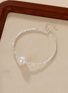 Witther原创设计S925纯银碎银子珍珠手链法式小众不规则切割手饰