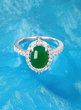 蛋面冰种绿玉髓戒指女小众高级