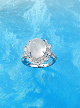 Witther高冰蛋面水沫玉戒指小众高级新中式围镶鸽子蛋白玉髓指环