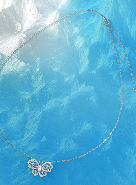 Witther原创设计镂空灵动蕾丝蝴蝶项链女925银轻奢镶钻冬女高级感