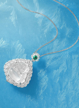 Witther天然高冰水沫玉佛公项链925银玉髓弥勒佛吊坠链秋冬高级感