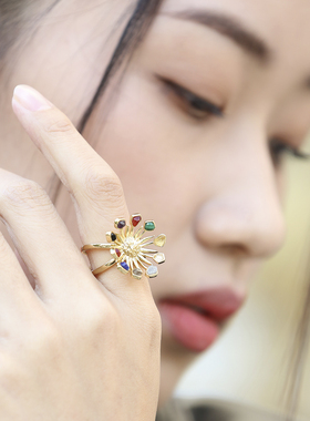 SOLDEVERANO蕃秀索罗拉·向日葵戒指个性彩宝高级原创设计感女