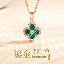 Zhou Sheng New Products s925 Foot Silver Lucky Four Leaves Grass Mosanstone Sleeve Chain Natural Peacock Senior Light Luxury Necklace