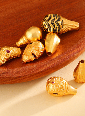 925银镀金素银骷颅头三通配件diy