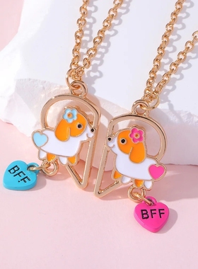 可爱的猫心磁铁项链女女孩