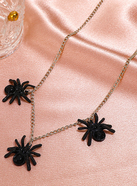 欧美哥特式黑色蜘蛛吊坠项链小众
