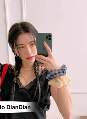 格子网纱可爱百搭少女大肠发圈