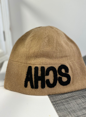 AHS字母刺绣针织帽男女冬季百搭堆堆冷帽潮款宽松保暖毛线帽街头
