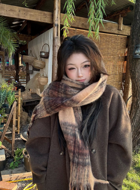 美拉德风格纹围巾女冬季加厚保暖披肩高级感百搭围脖户外学生围巾