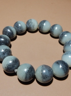 方言和田玉青花籽料留毛孔手串