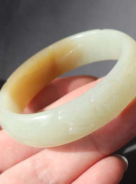 和田玉一口糖白52.8mm莲花玉镯