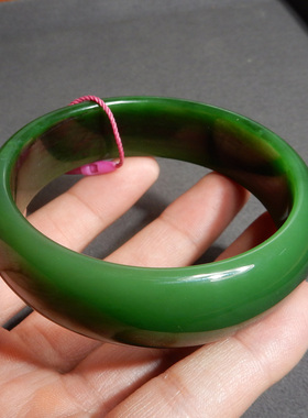 美美哒方言和田玉收藏级俄料老坑红皮碧玉辣阳绿内径60mm手镯子w1