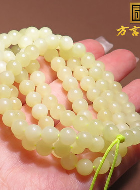 美美哒方言和田玉精品新疆若羌鸡油黄口6mm圆珠项链多圈手串A2