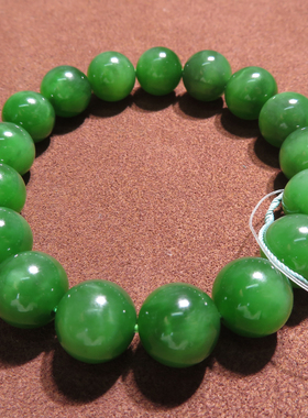 亮眼方言和田玉俄罗斯老坑料阳绿微猫眼碧玉12mm圆珠手串手链w