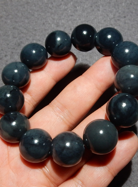 炭锅灰白玉底墨玉籽料圆珠手串