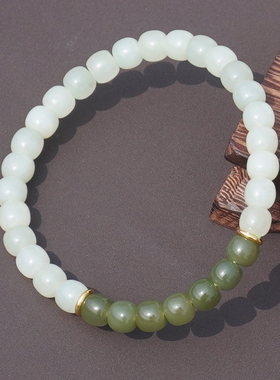 方言青海冰底白玉渐变湖水绿手串