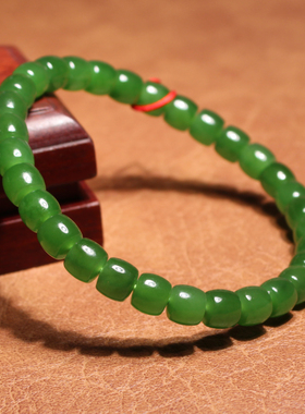 方言和田玉俄无黑点阳绿碧玉手串