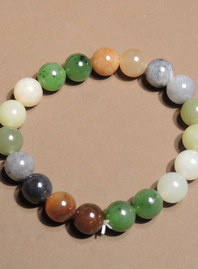 惊呆了方言和田玉青海料碧玉青花籽料糖玉10mm多彩多宝手串手链h0