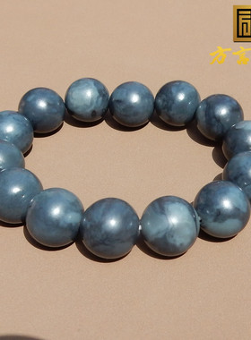 放巨漏方言和田玉珍品新疆炭锅灰白玉底墨玉籽料卡16mm圆珠手串R5