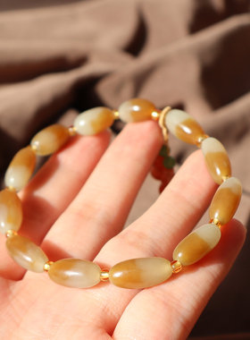 新疆且末糖玉聚宝盆7mm桶珠手链