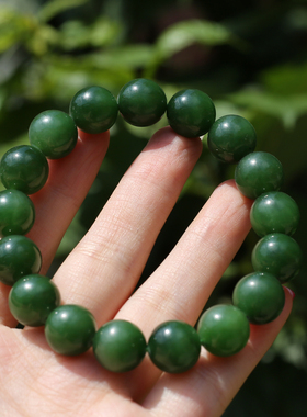 俄料细腻正阳绿碧玉12mm圆珠手链