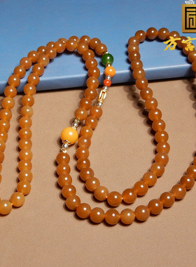 新疆且末黄金糖玉圆珠项链手串