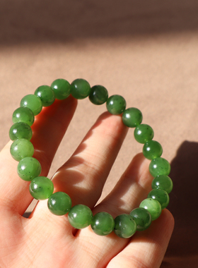俄料碧玉正阳绿油润卡8m圆珠手串