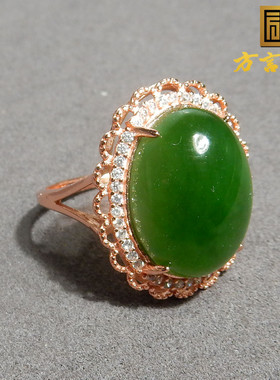 特惠方言和田玉巨漏精品级俄罗斯老坑料阳绿碧玉银镶玉精美戒指w3