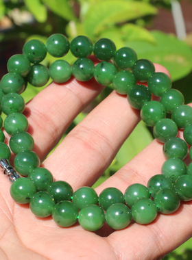 碧玉阳绿卡10mm圆珠项链多圈手串