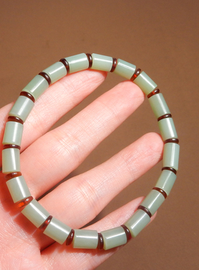 俄罗斯老坑碧玉粉青10mm桶珠手串