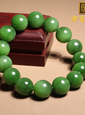 俄老料高油细无结构碧玉阳绿手串