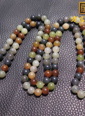 爆火方言和田玉精品大漠古风楼兰三色108颗卡8mm项链多圈手链X5