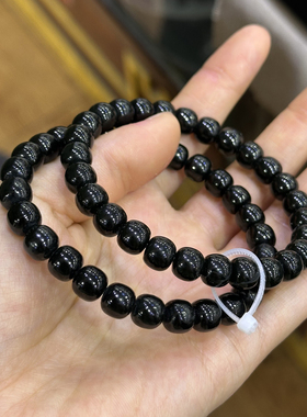 好油润方言和田玉精品佩戴温润新疆黑青籽料8mm老型珠手串手链O