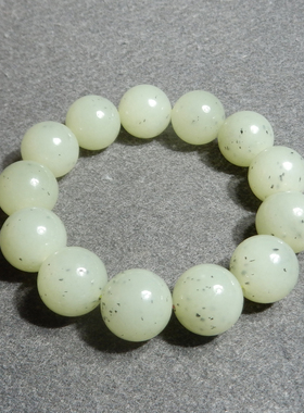 方言精品和田玉特色新疆且末料黄口带青花卡16mm圆珠手串手链X3