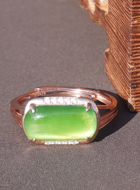 方言和田玉俄阳绿碧玉银镶玉戒指