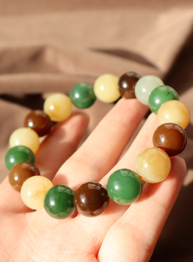 新疆且末黄口黄红糖碧玉圆珠手串