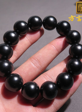 惊呆了方言和田玉罕见特惠新疆特色墨玉籽料卡16mm圆珠手串X7