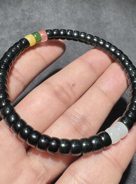 放漏方言新疆和田玉黑青油润细腻精美搭配多宝极限弧直切手串S6