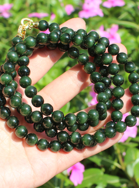 方言和田玉俄黑猫起荧光碧玉手串