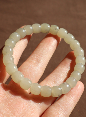 新疆白玉底点墨青花籽料8mm手串