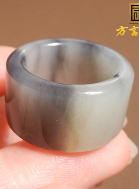 美滋滋方言和田玉精品新疆黑白分明意境青花籽料15mm戒指扳指A5