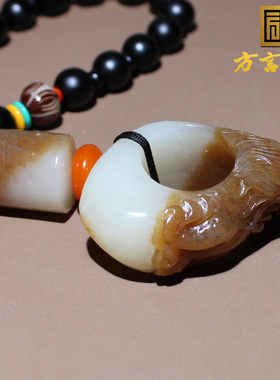 方言精品和田玉佩戴级新疆且末料细腻糖白玉卡21mm龙行天下扳指O8