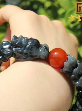 晚了就没有了方言和田玉特色青花意境聚墨黑白分明龙骨手串手链A6